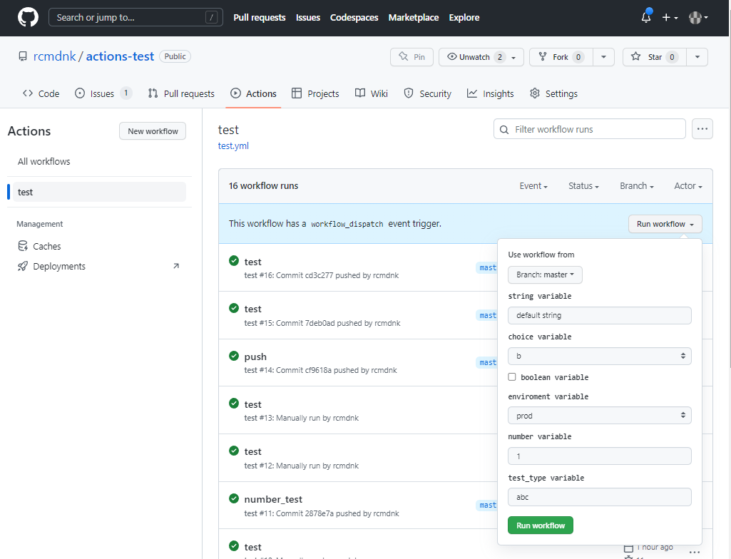 GitHub Actions workflow dispatch